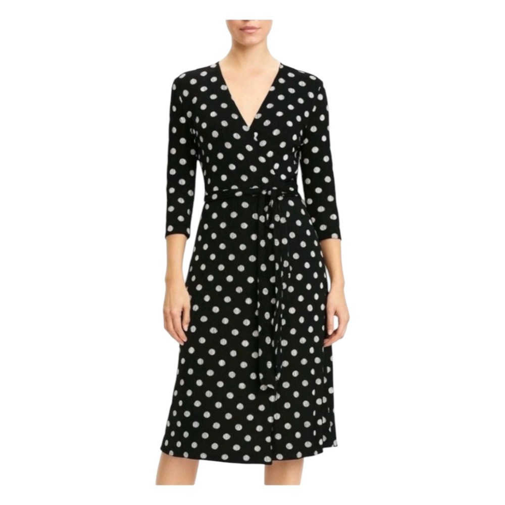 SADE New York Wrap Dress Black White Polka Dot Midi Office Boss‎ Career Size 6